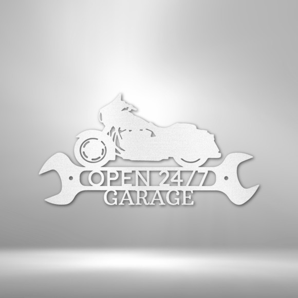 Open 24/7 Garage Steel Sign Laser Cut Powder Coated Home & Office Metal Wall Dec